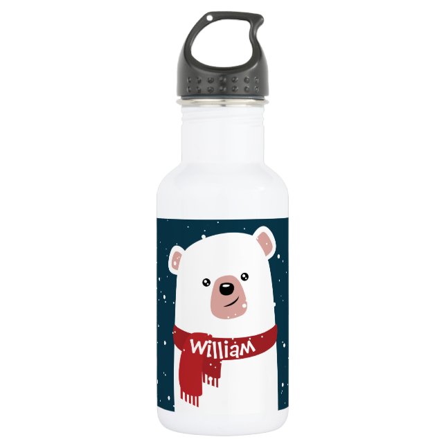 Polar Bear l Christmas l Holiday Personalised 532 Ml Water Bottle (Front)