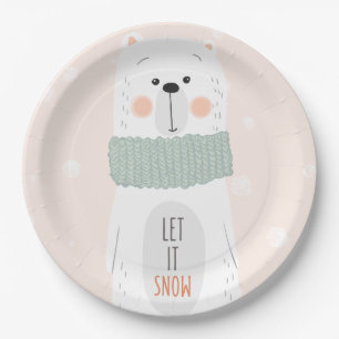 Polar bear - Let it snow - Cute Winter / Christmas Paper Plate