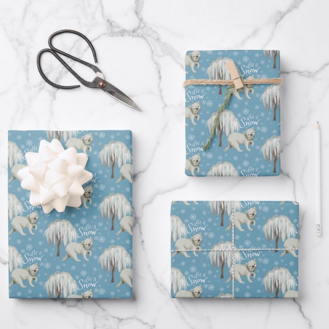 Polar Bear Let It Snow Wrapping Paper Sheets  (Front)