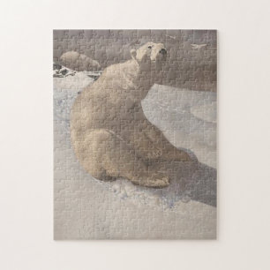 Polar bear lounging in snow vintage illustration jigsaw puzzle