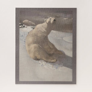 Polar bear lounging in snow vintage illustration jigsaw puzzle