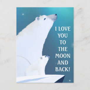 Polar Bear Love Northern Light Winter Postcard