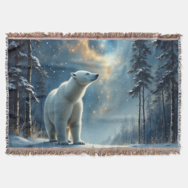 Polar bear magic in the snow throw blanket (Front)