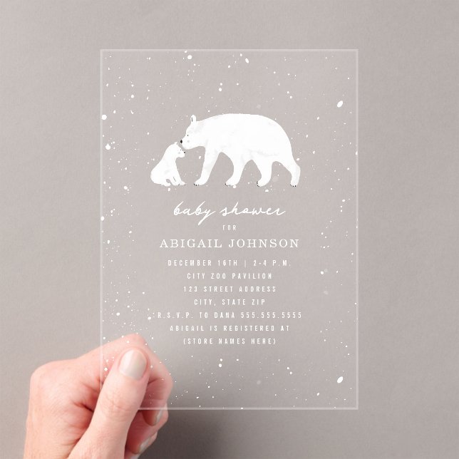 Polar Bear Mama & Baby Shower Winter Neutral Acrylic Invitations (Insitu (Handheld))