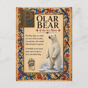 Polar Bear, Mediaeval Bestiary Art Postcard
