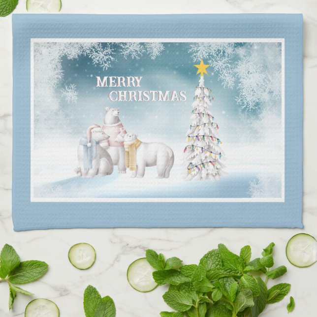 Polar Bear Merry Christmas Kitchen Towel (Folded)