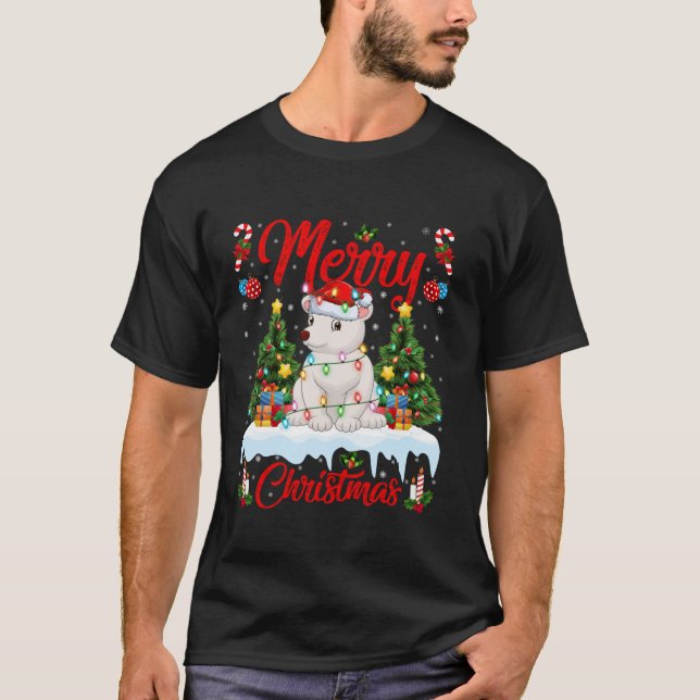 Polar Bear Merry Christmas Tree Lights Santa Polar T-Shirt (Front)