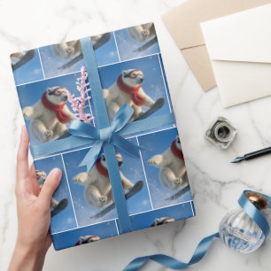 Polar Bear Mid-air on a Snowboard Wrapping Paper