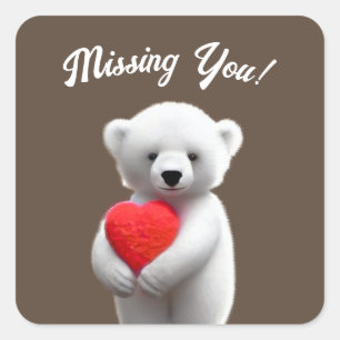 Polar Bear Missing You Square Sticker
