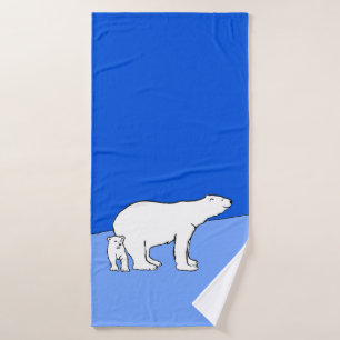Polar Bear Mom and Cub Painting - Wildlife Art Bath Towel Set