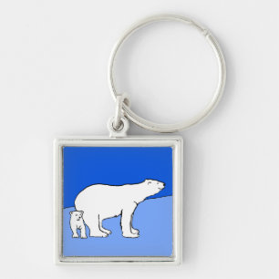 Polar Bear Mom and Cub Painting - Wildlife Art Key Ring