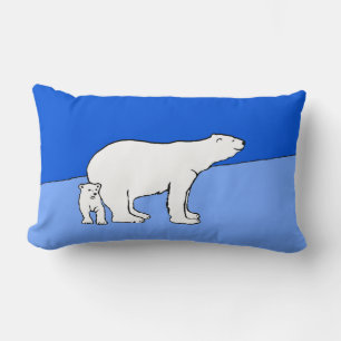 Polar Bear Mom and Cub Painting - Wildlife Art Lumbar Cushion