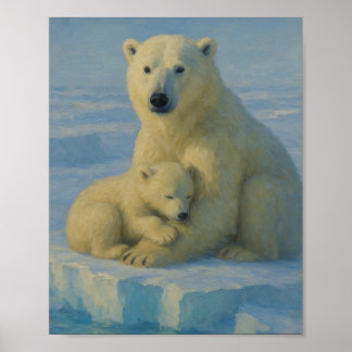 Polar Bear Mom & Cub Poster