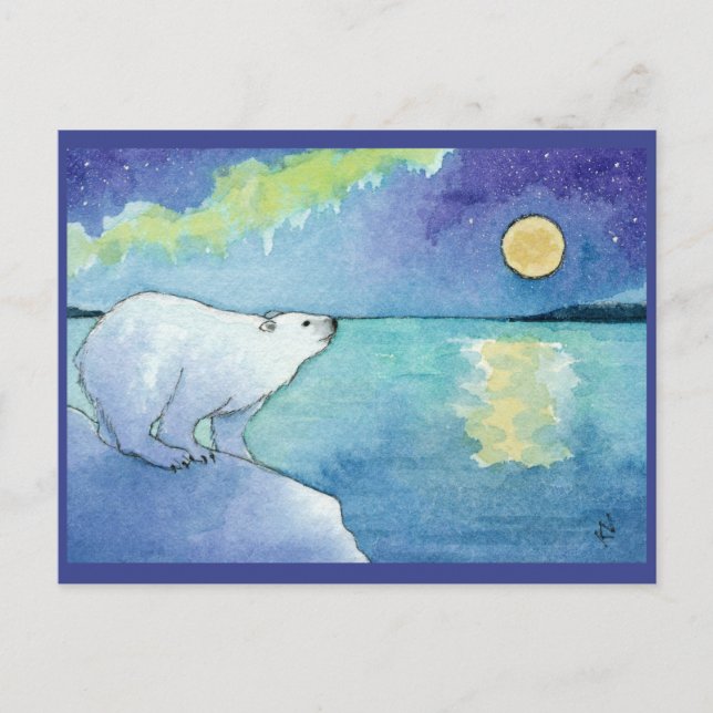 Polar Bear Moon Christmas Holiday postcard (Front)