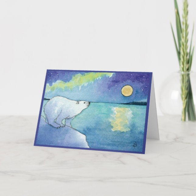Polar Bear Moon Holiday Christmas greeting card (Front)