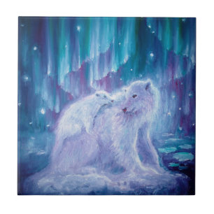 Polar bear mother and baby tile