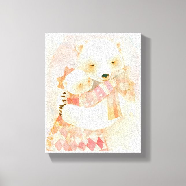 Polar Bear Mother and Cub Cuddle Nursery Poster Canvas Print (Front)
