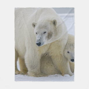 POLAR BEAR MOTHER AND CUB NORTHERN ALASKA FLEECE BLANKET