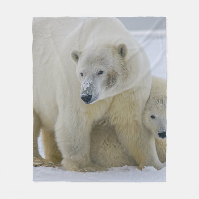 POLAR BEAR MOTHER AND CUB NORTHERN ALASKA FLEECE BLANKET (Front)