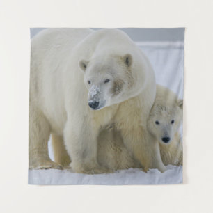 POLAR BEAR MOTHER AND CUB NORTHERN ALASKA TAPESTRY
