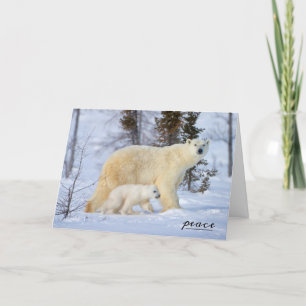 Polar Bear Mother and Cub on the Tundra Holiday Card