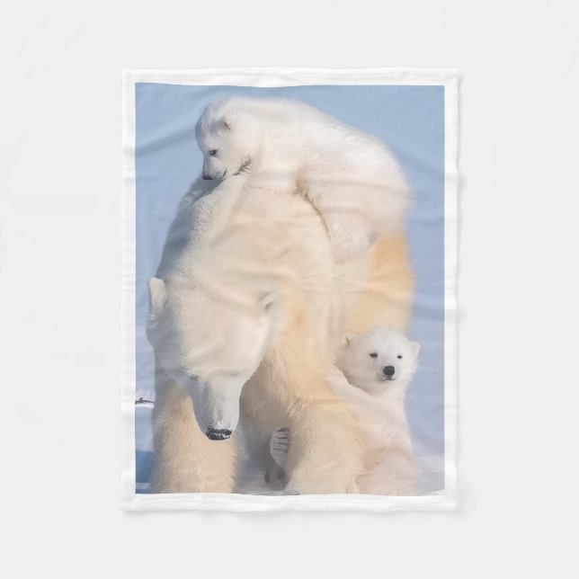 Polar Bear Mother and Cubs Blanket (Front)