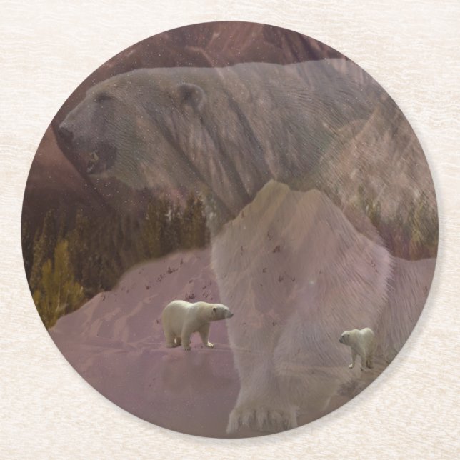 Polar Bear Mountain, Two-Tone Coffee Mug Round Paper Coaster (Front)