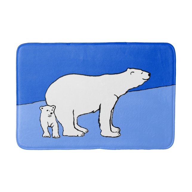 Polar Bear Mum and Cub Painting - Wildlife Art Bath Mat (Front)