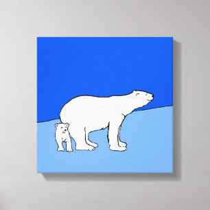 Polar Bear Mum and Cub Painting - Wildlife Art Canvas Print