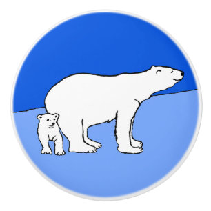 Polar Bear Mum and Cub Painting - Wildlife Art Ceramic Knob