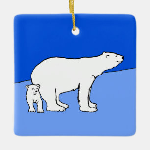 Polar Bear Mum and Cub Painting - Wildlife Art Ceramic Ornament