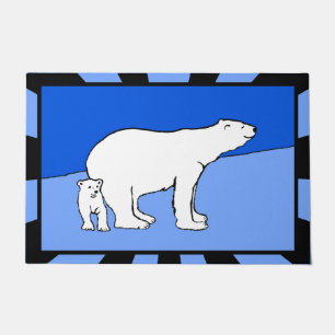 Polar Bear Mum and Cub Painting - Wildlife Art Doormat