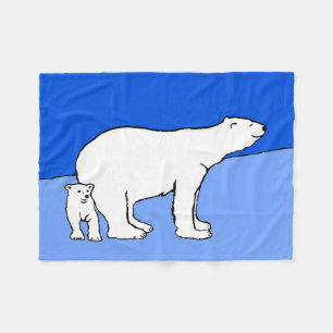 Polar Bear Mum and Cub Painting - Wildlife Art Fleece Blanket
