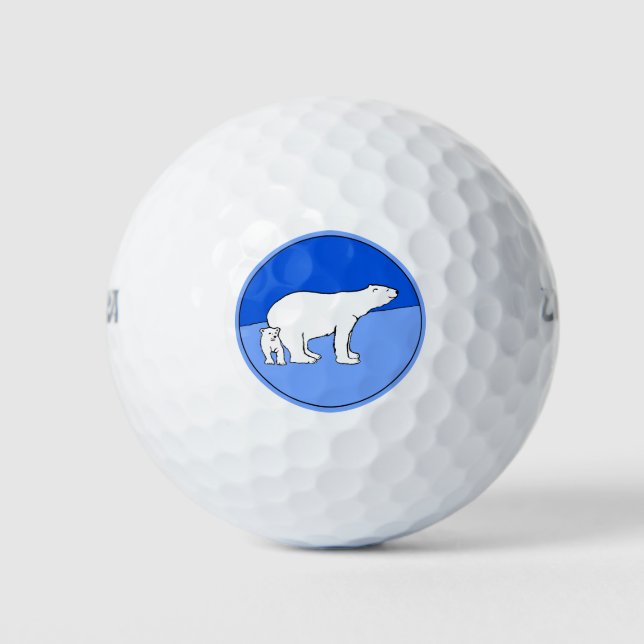 Polar Bear Mum and Cub Painting - Wildlife Art Golf Balls (Front)