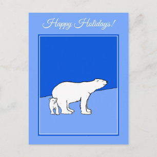 Polar Bear Mum and Cub Painting - Wildlife Art Holiday Postcard