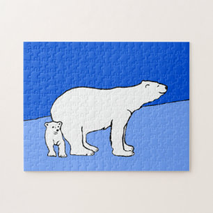 Polar Bear Mum and Cub Painting - Wildlife Art Jigsaw Puzzle