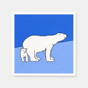 Polar Bear Mum and Cub Painting - Wildlife Art Napkin
