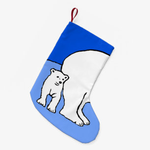 Polar Bear Mum and Cub Painting - Wildlife Art Small Christmas Stocking