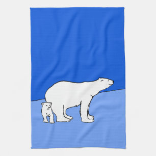 Polar Bear Mum and Cub Painting - Wildlife Art Tea Towel