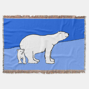 Polar Bear Mum and Cub Painting - Wildlife Art Throw Blanket