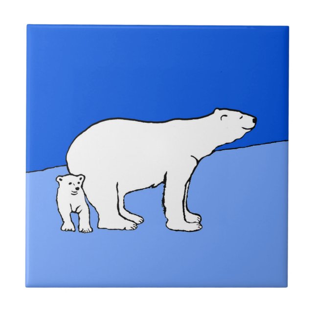 Polar Bear Mum and Cub Painting - Wildlife Art Tile (Front)