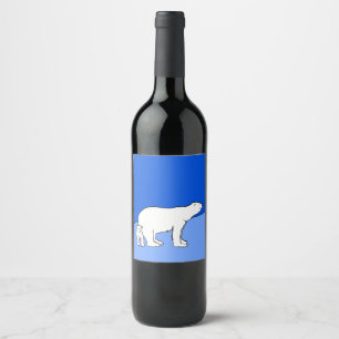 Polar Bear Mum and Cub Painting - Wildlife Art Wine Label