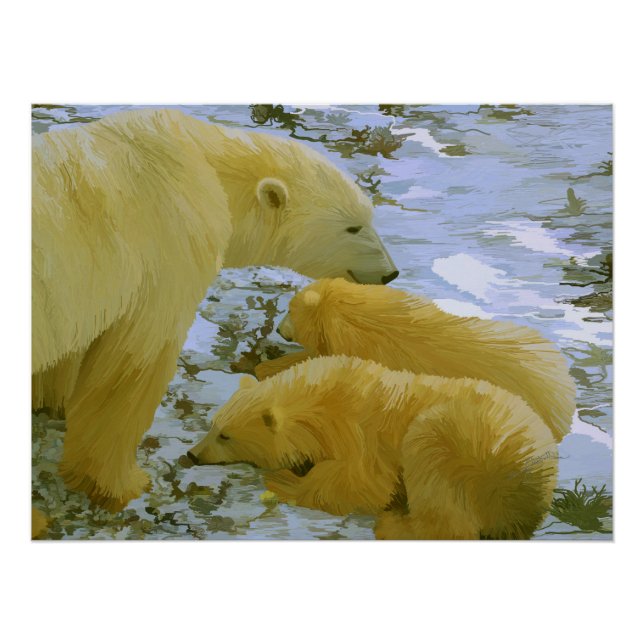 Polar Bear mum and her cubs paper print (Front)