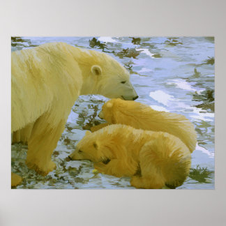 Polar Bear mum and her cubs paper print
