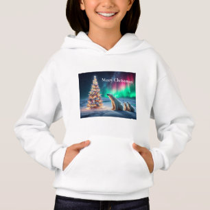Polar Bear Mum Cubs Christmas Tree Northern Lights