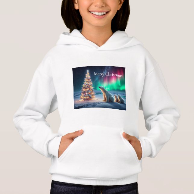 Polar Bear Mum Cubs Christmas Tree Northern Lights (Front)