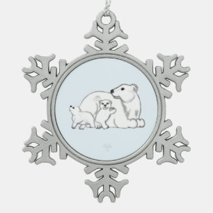Polar Bear Mum & Cubs Snowflake Framed Ornament