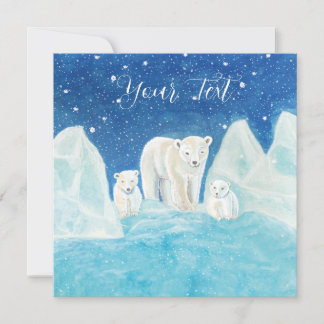 Polar Bear Mum & Two Cubs Illustration Card