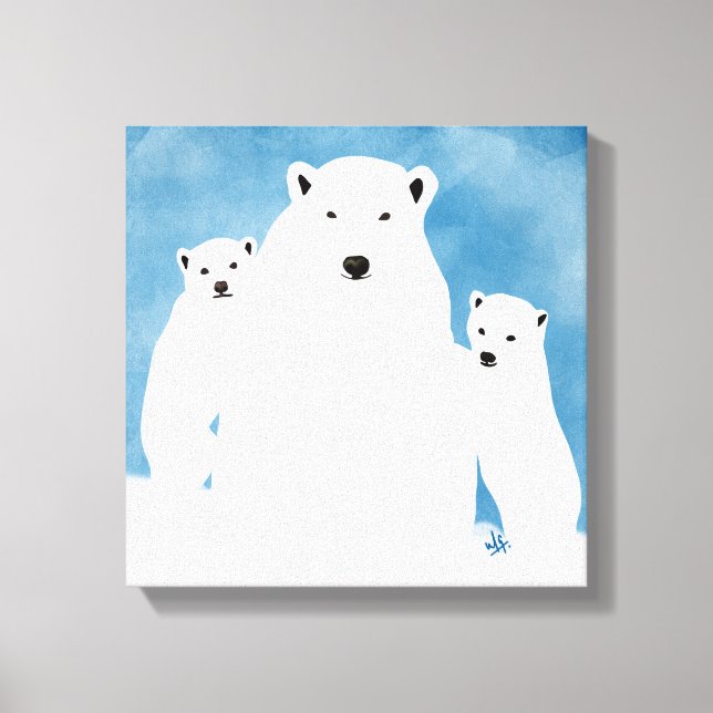 Polar Bear Mum With Cubs Canvas Print (Front)