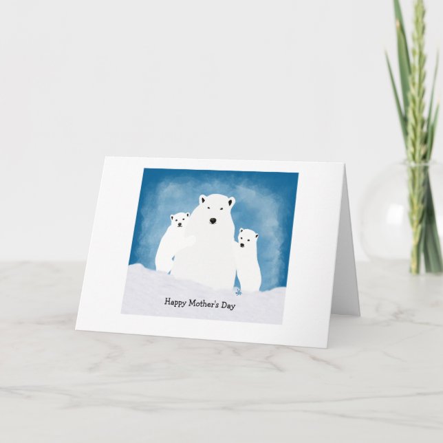 Polar Bear Mum with cubs Card (Front)